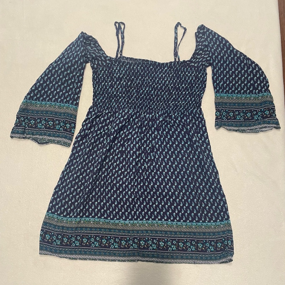 Wild blue dress, Blue Patterned Off-Shoulder Dress, medium